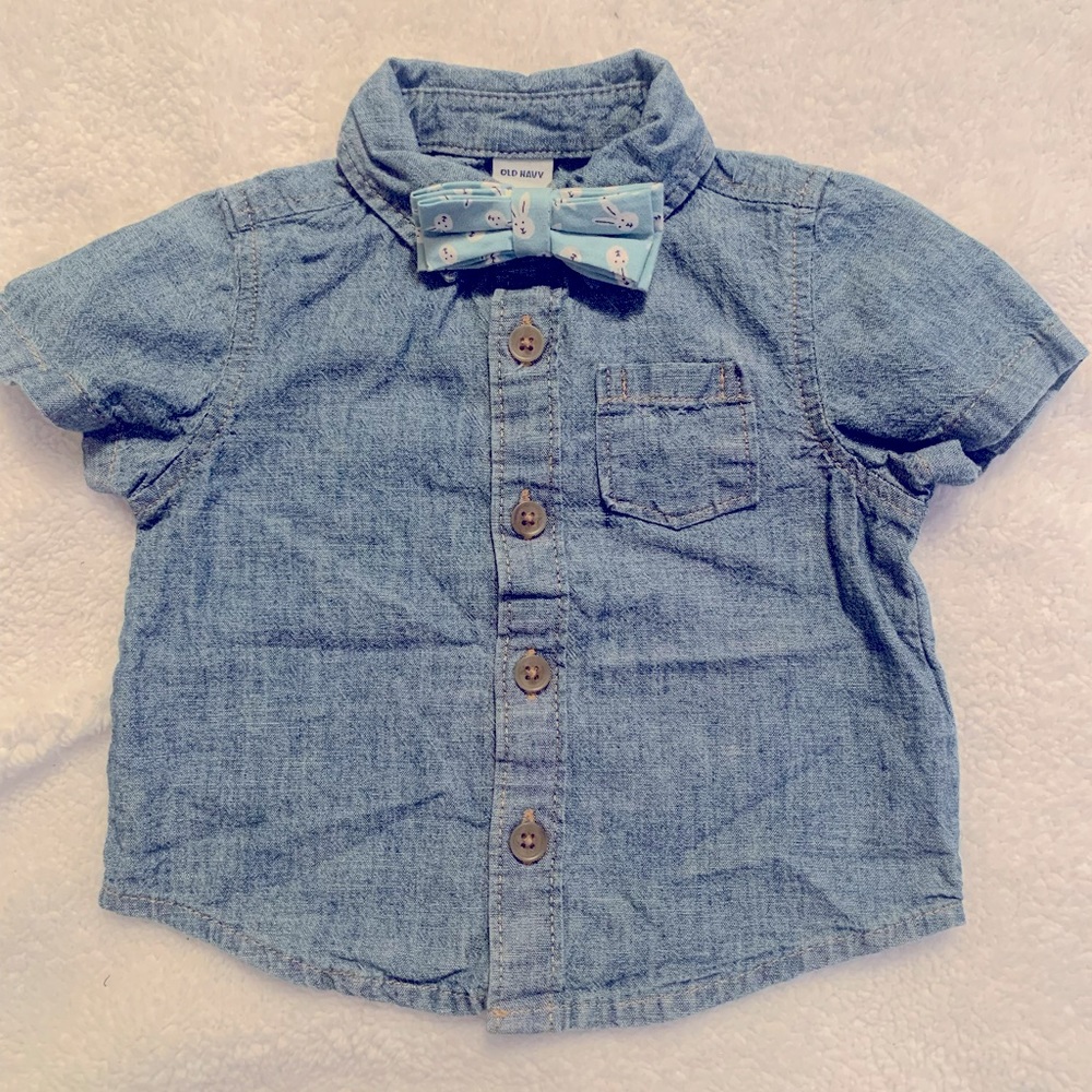 Button Down Denim Shirt w/ Spring Bowtie